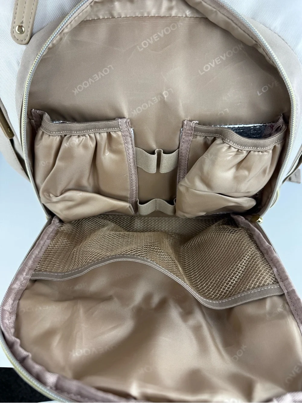 Lovevook Beige and Cream Travel Diaper Backpack